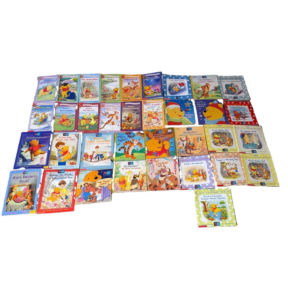 Vintage Disney Winnie the Pooh 35 Book LOT Scholastic Golden Books Holiday